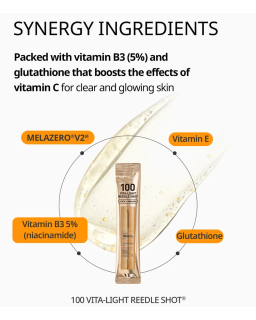 This Vita-Light Reedle Shot 100 with Vitamin C and patented ingredient MELAZERO®V2 helps refine and brighten rough skin to achie