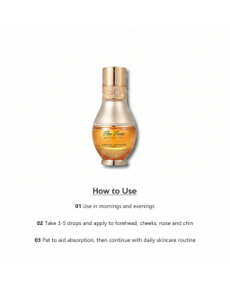 This royal gold ampoule contains the patented O HUI Stem Cell Culture which helps in the skin renewal process.