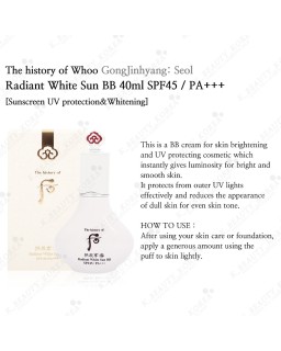 This  Special Set includes the Gongjnhyang Seol Radiant White BB Sun Cream featuring SPF 45 PA+++ to brighten skin while protect