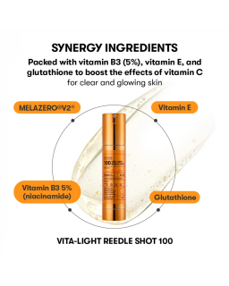 This Vita-Light Reedle Shot 100 with Vitamin C and patented ingredient MELAZERO®V2 helps refine and brighten rough skin to achie