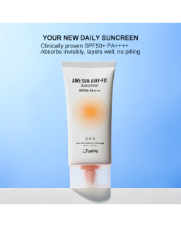 Jumiso - Awe-Sun Airy-fit Sunscreen SPF50+ PA++++ - un protector solar facial formulado con filtros químicos y una textura incre