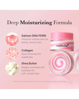 A lip sleeping mask contains PDRN and delivers candy glow and lasting moisture for plump lips.