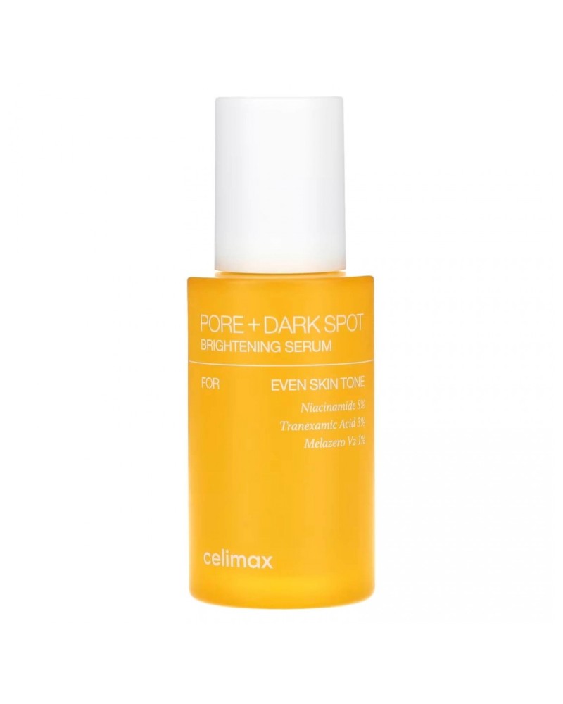 The Celimax Pore+Dark Spot Brightening Serum is a lightweight, fast-absorbing serum that targets dark spots and blemishes.