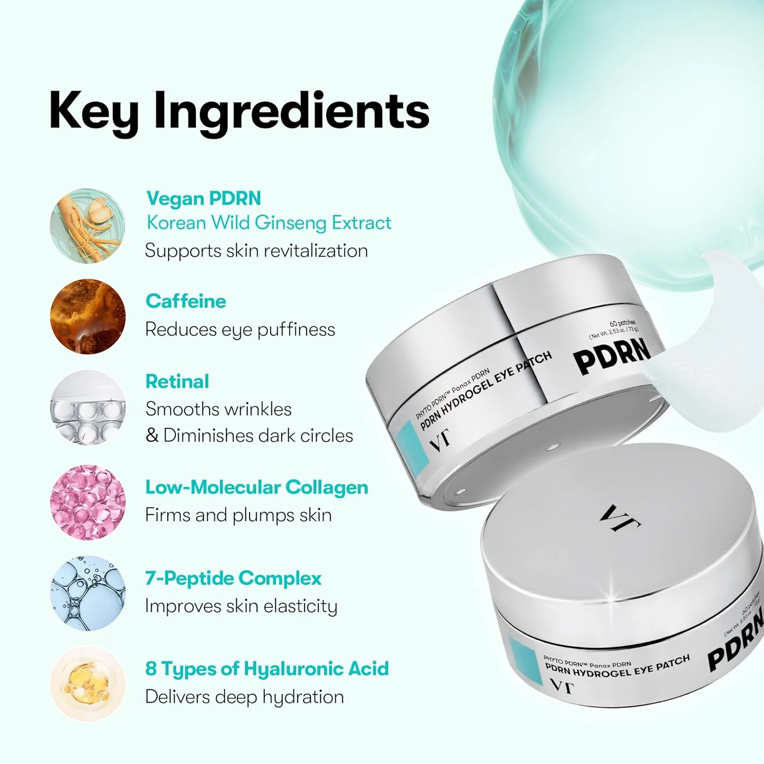 VT Cosmetics PDRN Hydrogel Eye Patch, 60 parches - Imagen 3
